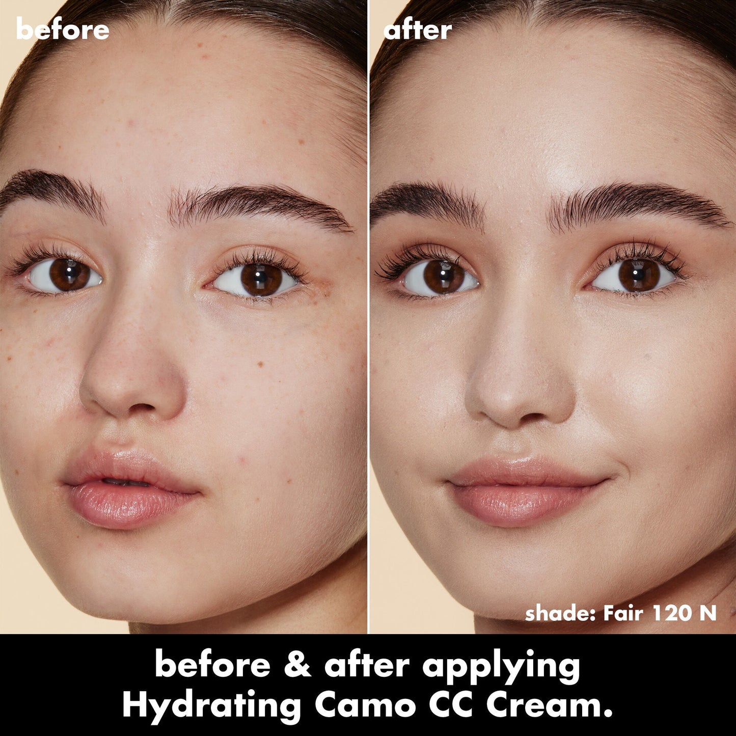 Before and After Applying Fair 120 N Hydrating Camo CC Cream