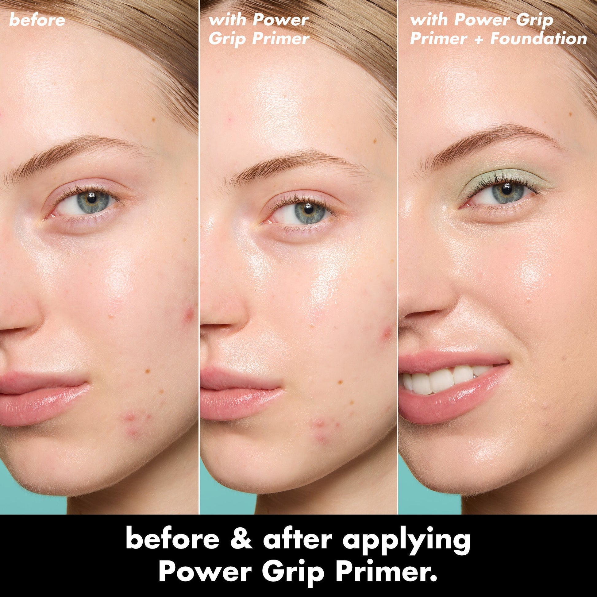 Before and After Applying Power Grip Primer and Foundation on Light Skin Tone